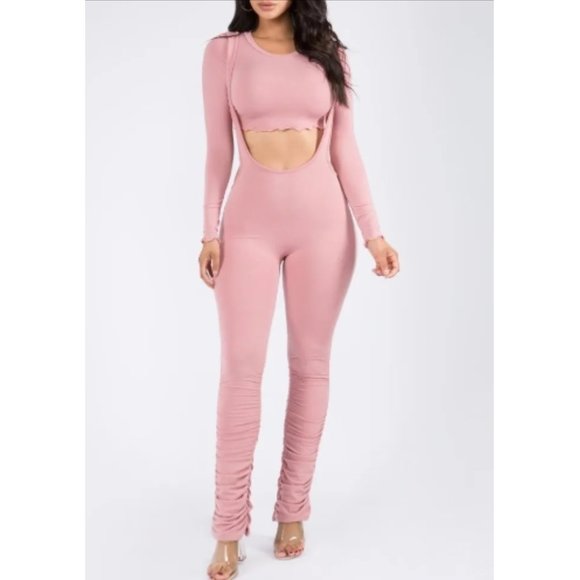 NWT Pink Long Sleeves Cropped Top & Jumpsuit High Hopes - Picture 1 of 2